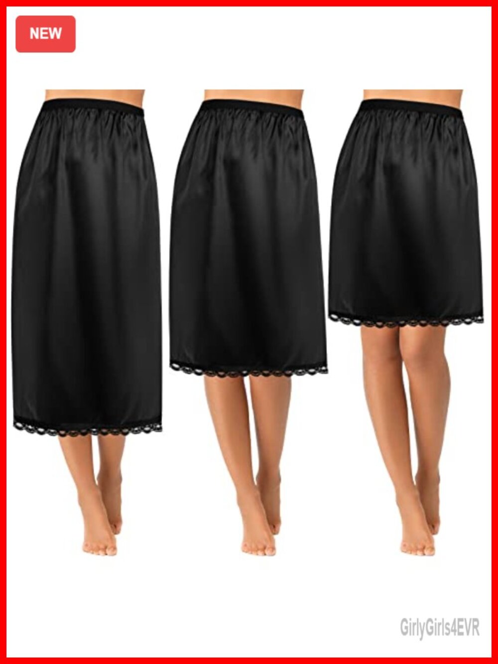 Satin Half Slip 3 Pc Set Lace Hem A-Line Skirt Extenders 19 27 35 In